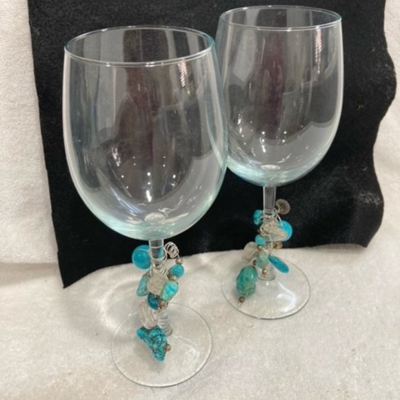 turquoise Beaded Wine Glasses-Set of 2 - Picture 1 of 4